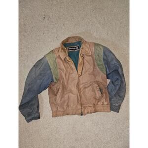 Vintage Wear Me Out Distressed Thrashed Colorblock Leather Jacket Mens M